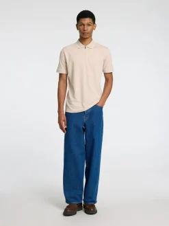 Selected Shirts*SLHFAVE SPORT ZIP SS POLO NOOS oatmeal