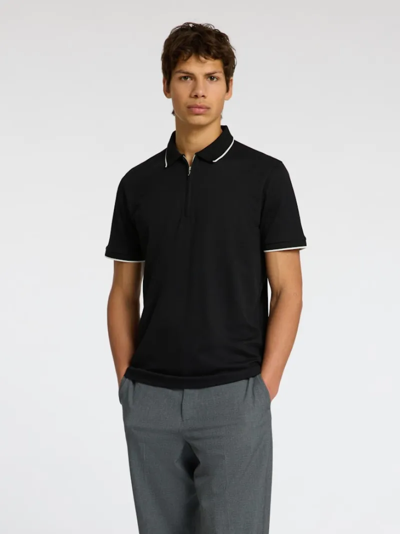 Selected Shirts*SLHFAVE SPORT ZIP SS POLO NOOS Black