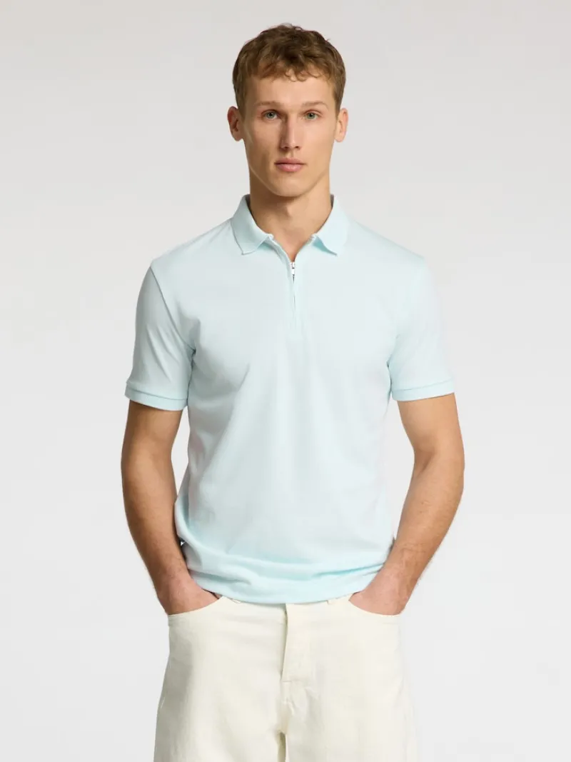 Selected Shirts*SLHFAVE ZIP SS POLO NOOS ice melt