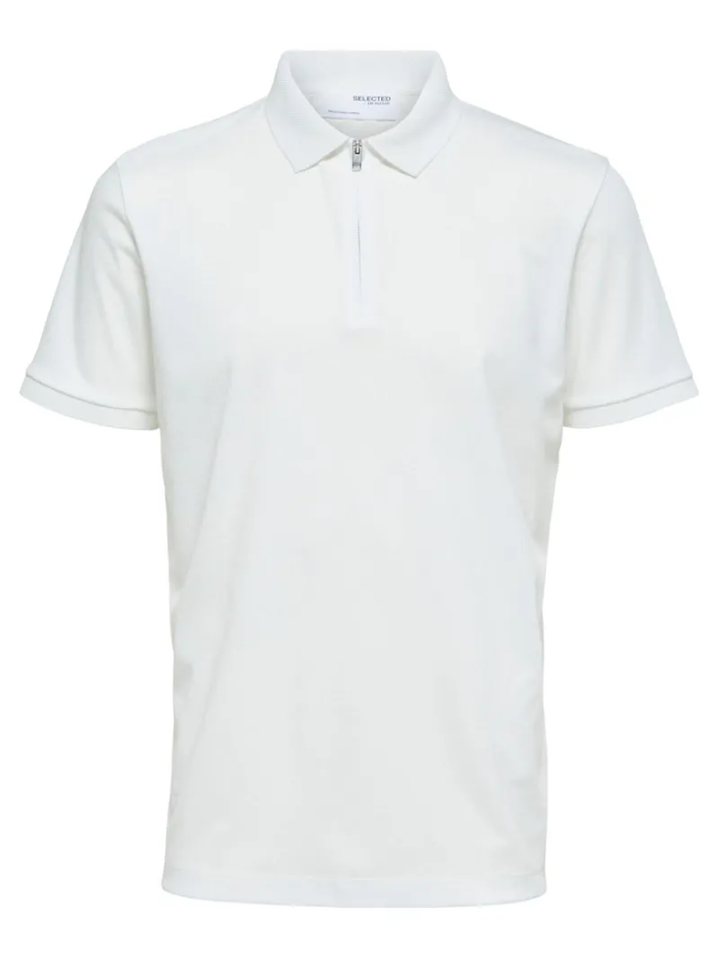 Selected Shirts*SLHFAVE ZIP SS POLO NOOS Cloud Dancer