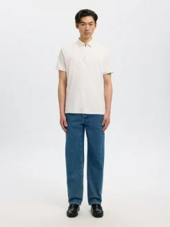 Selected Shirts*SLHFAVE ZIP SS POLO NOOS Cloud Dancer