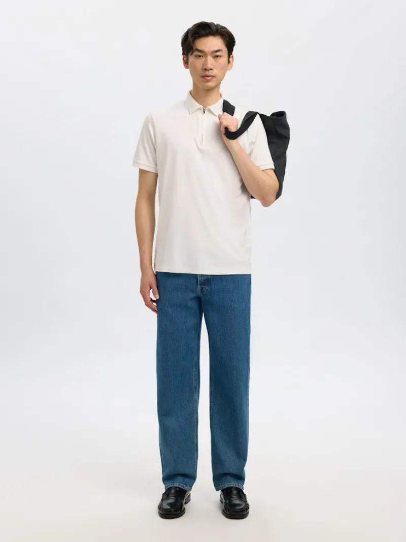 Selected Shirts*SLHFAVE ZIP SS POLO NOOS Cloud Dancer