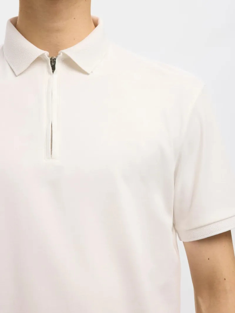 Selected Shirts*SLHFAVE ZIP SS POLO NOOS Cloud Dancer