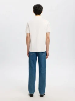 Selected Shirts*SLHFAVE ZIP SS POLO NOOS Cloud Dancer