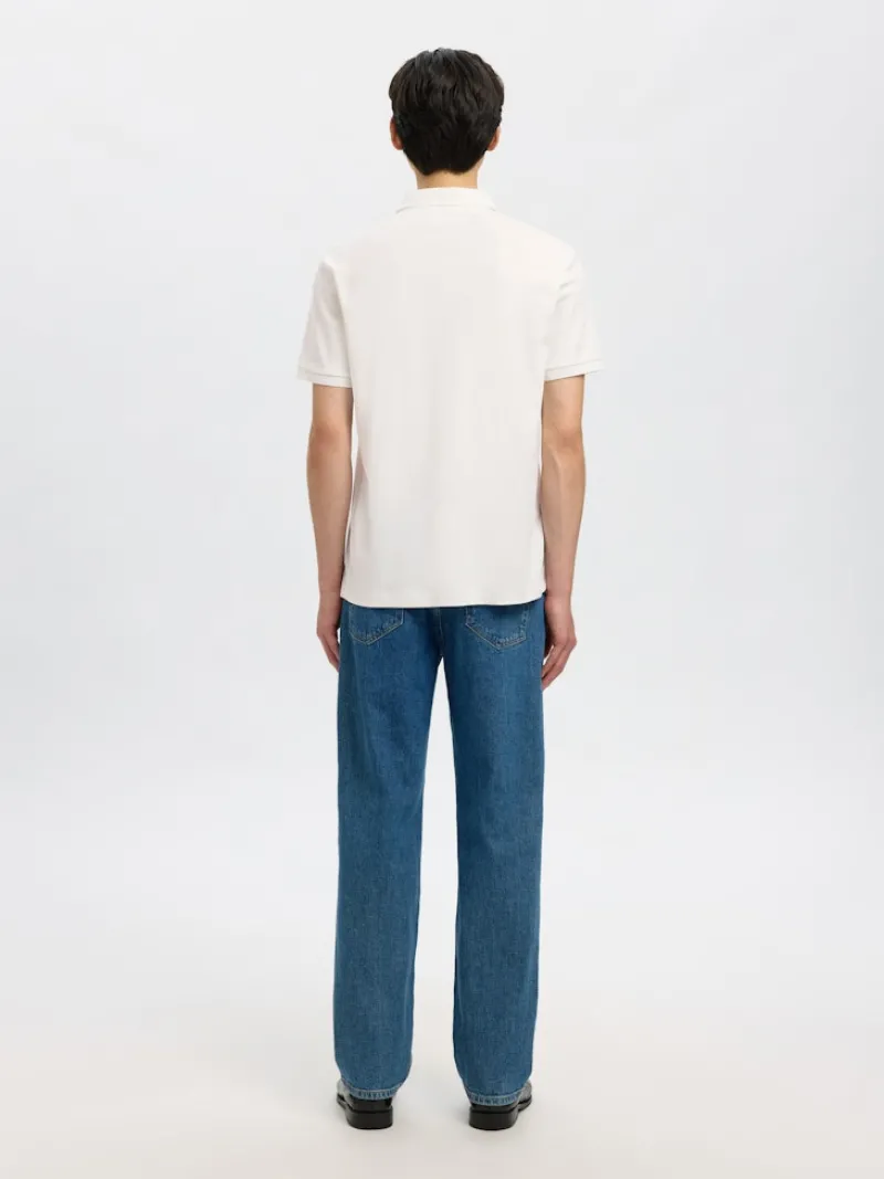 Selected Shirts*SLHFAVE ZIP SS POLO NOOS Cloud Dancer