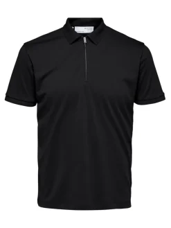 Selected Shirts*SLHFAVE ZIP SS POLO NOOS Black