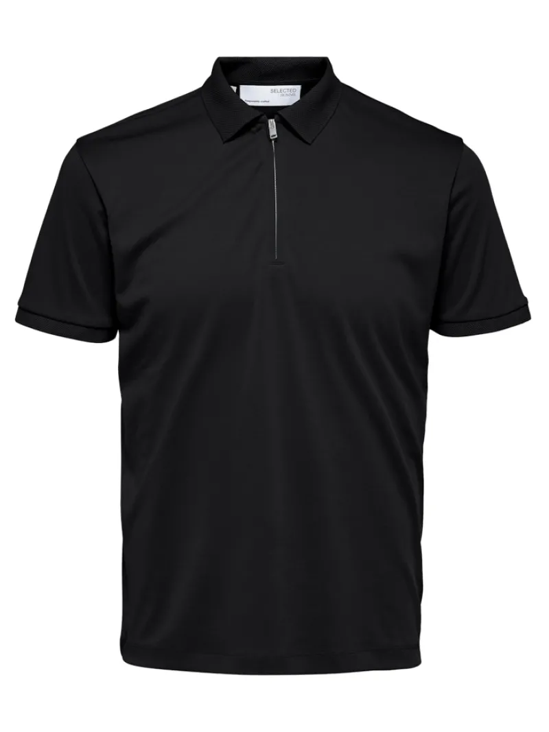 Selected Shirts*SLHFAVE ZIP SS POLO NOOS Black