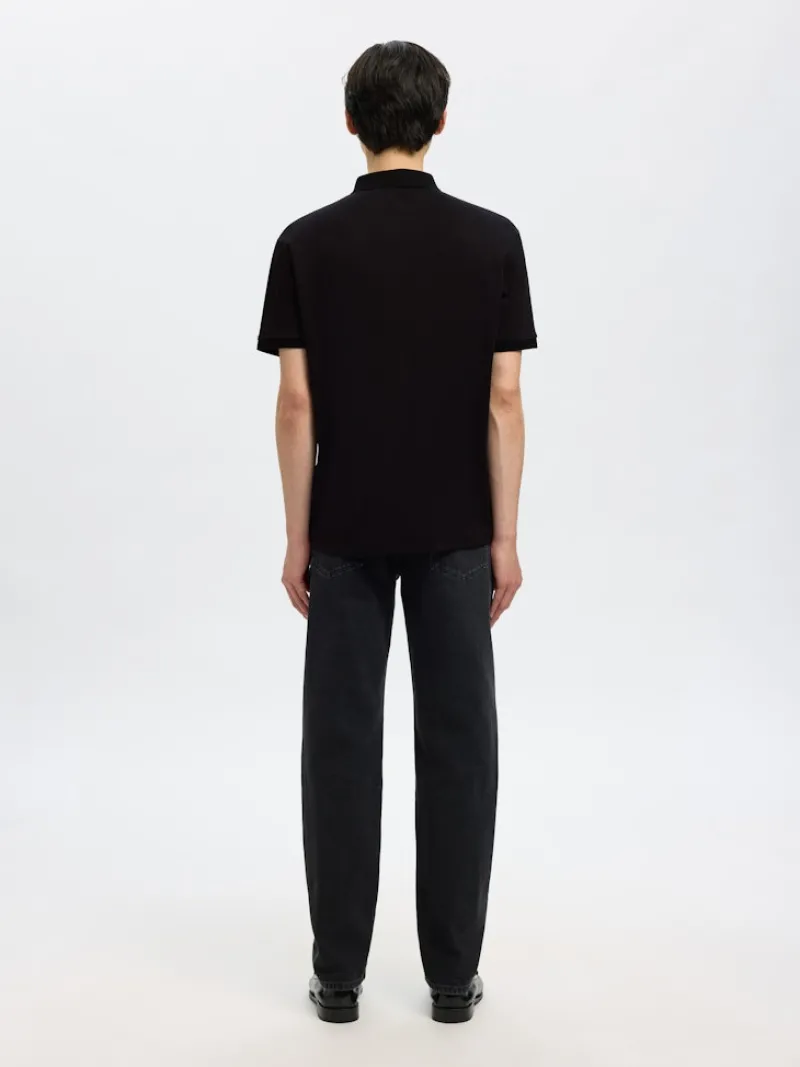 Selected Shirts*SLHFAVE ZIP SS POLO NOOS Black