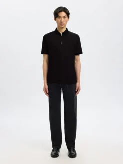 Selected Shirts*SLHFAVE ZIP SS POLO NOOS Black