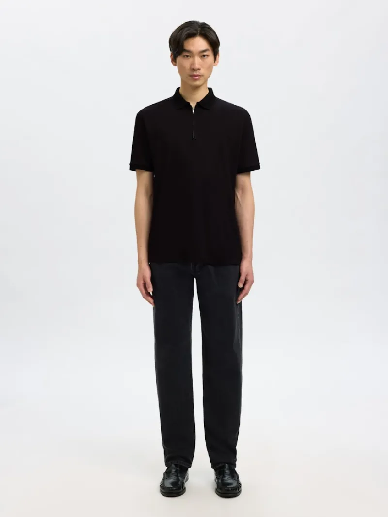 Selected Shirts*SLHFAVE ZIP SS POLO NOOS Black