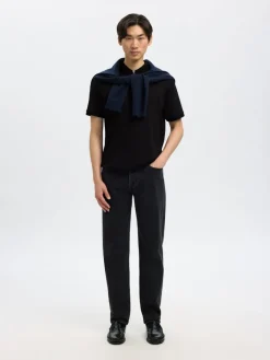 Selected Shirts*SLHFAVE ZIP SS POLO NOOS Black