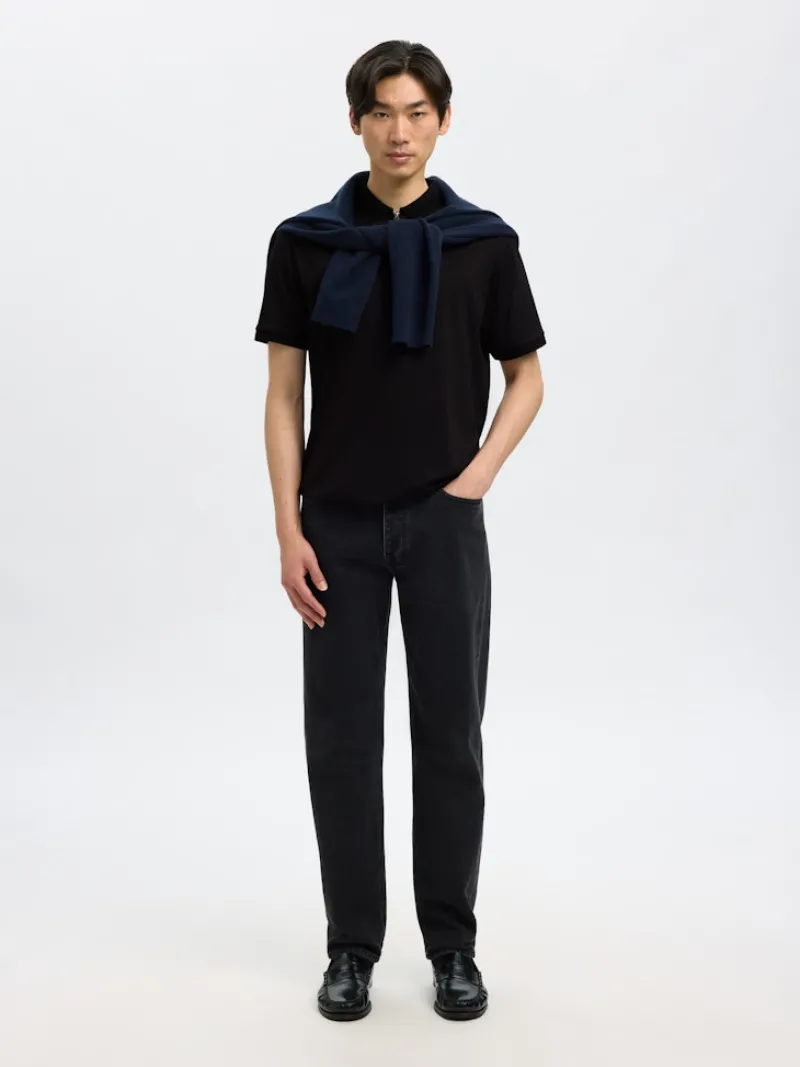 Selected Shirts*SLHFAVE ZIP SS POLO NOOS Black