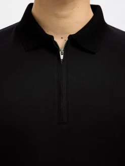 Selected Shirts*SLHFAVE ZIP SS POLO NOOS Black