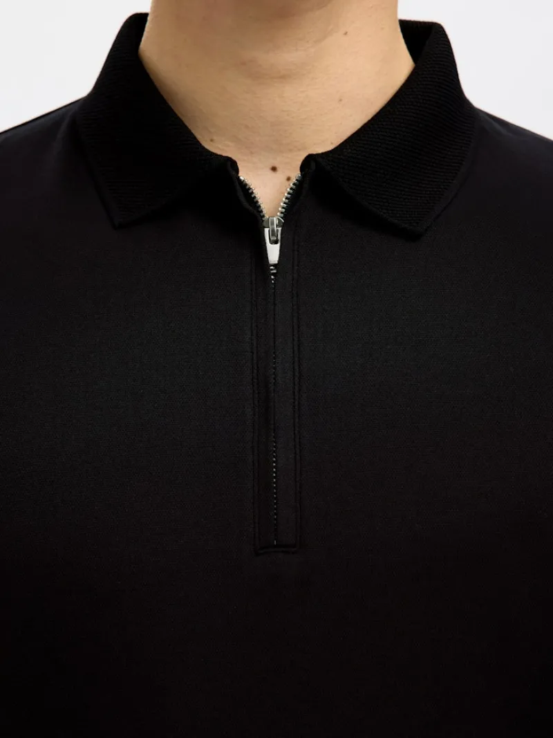 Selected Shirts*SLHFAVE ZIP SS POLO NOOS Black