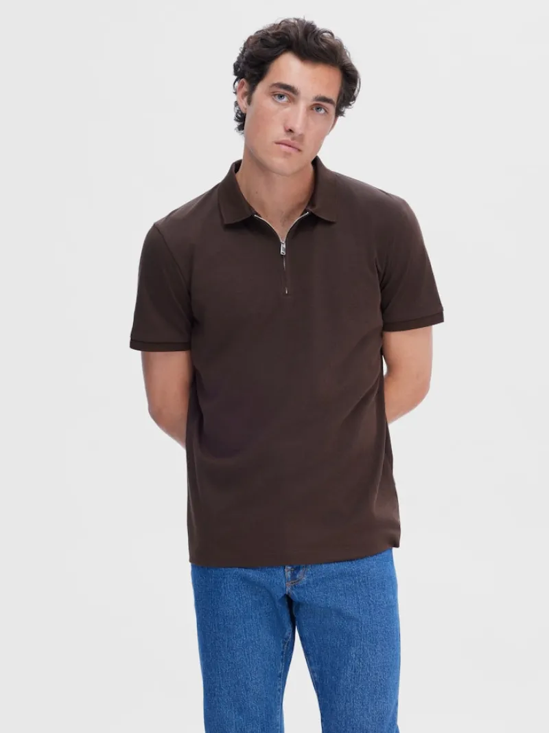 Selected Shirts*SLHFAVE ZIP SS POLO NOOS demitasse
