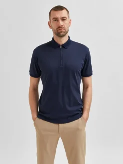 Selected Shirts*SLHFAVE ZIP SS POLO NOOS Sky Captain