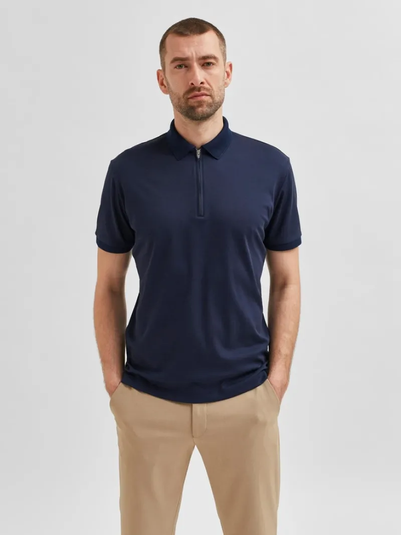 Selected Shirts*SLHFAVE ZIP SS POLO NOOS Sky Captain