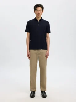 Selected Shirts*SLHFAVE ZIP SS POLO NOOS Sky Captain