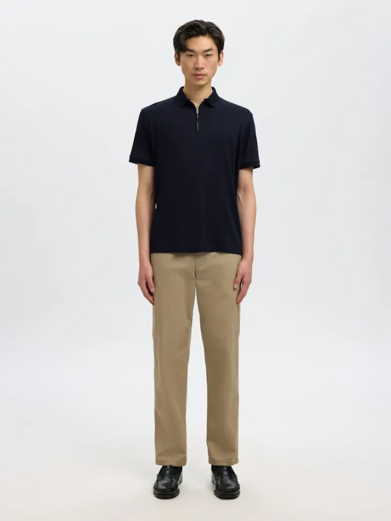 Selected Shirts*SLHFAVE ZIP SS POLO NOOS Sky Captain