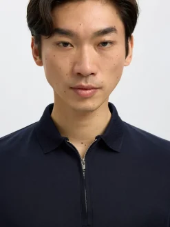 Selected Shirts*SLHFAVE ZIP SS POLO NOOS Sky Captain