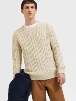 Selected Pullover & Sweatshirts*SLHHENRY LS KNIT CABLE CREW NECK W oatmeal