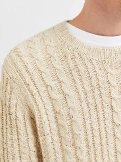 Selected Pullover & Sweatshirts*SLHHENRY LS KNIT CABLE CREW NECK W oatmeal