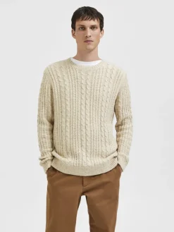 Selected Pullover & Sweatshirts*SLHHENRY LS KNIT CABLE CREW NECK W oatmeal
