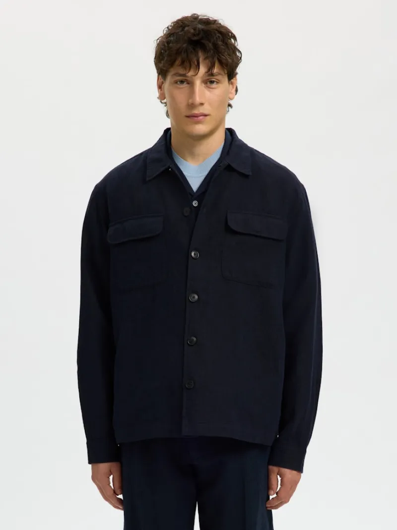 Selected Hemden*SLH-LEROY LINEN BLEND OVERSHIRT LS NOOS Sky Captain