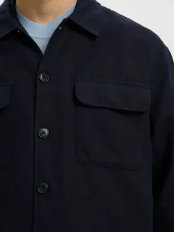 Selected Hemden*SLH-LEROY LINEN BLEND OVERSHIRT LS NOOS Sky Captain