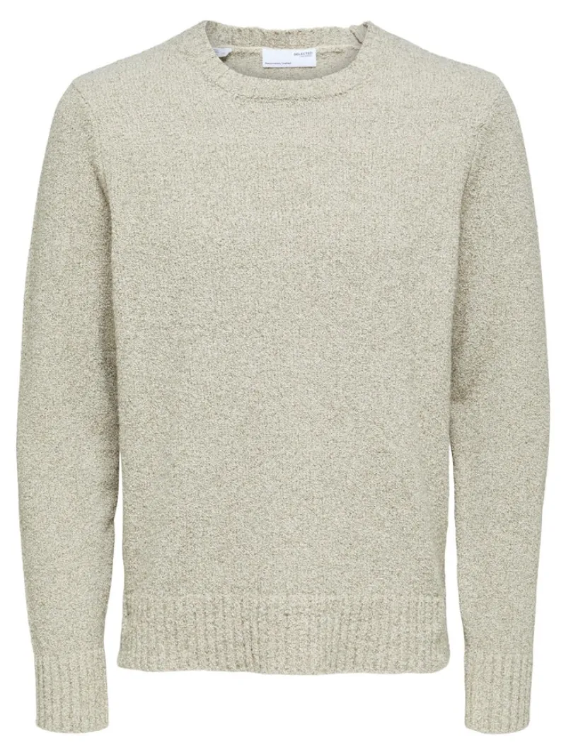 Selected Pullover & Sweatshirts*SLHMARCO BOUCLE LS KNIT CREW NECK W oatmeal