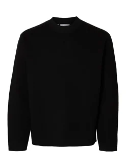 Selected Pullover & Sweatshirts*SLHMIKE LIGHT LS KNIT RELAXED MOCK NECK Black