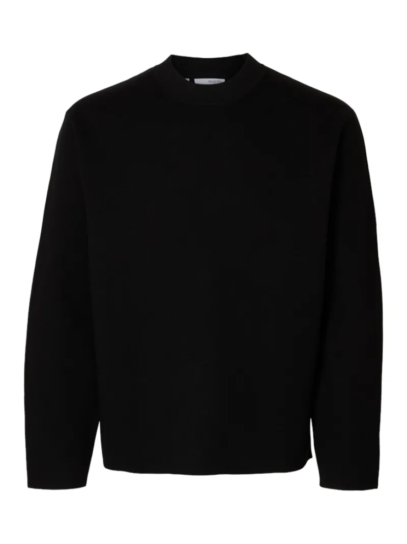 Selected Pullover & Sweatshirts*SLHMIKE LIGHT LS KNIT RELAXED MOCK NECK Black