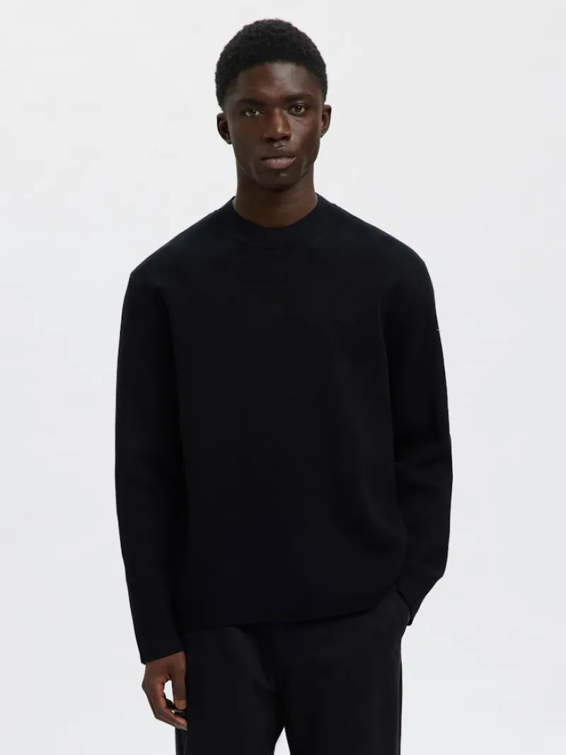 Selected Pullover & Sweatshirts*SLHMIKE LIGHT LS KNIT RELAXED MOCK NECK Black