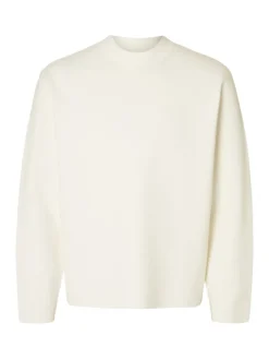 Selected Pullover & Sweatshirts*SLHMIKE LIGHT LS KNIT RELAXED MOCK NECK egret