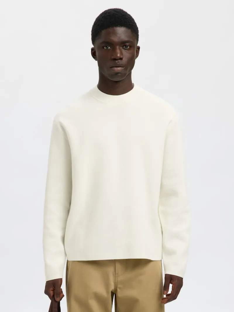 Selected Pullover & Sweatshirts*SLHMIKE LIGHT LS KNIT RELAXED MOCK NECK egret