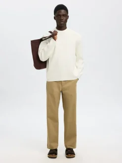 Selected Pullover & Sweatshirts*SLHMIKE LIGHT LS KNIT RELAXED MOCK NECK egret