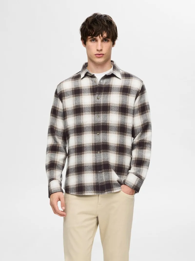 Selected Hemden*SLHREGOWEN-GRINDLE CHECK SHIRT LS chocolate torte