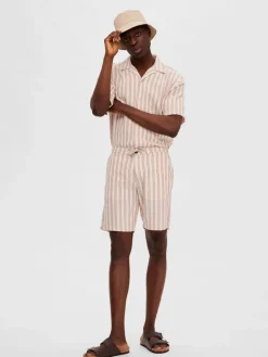 Selected Shorts*SLHREGSAL SHORTS Egret-Stripes