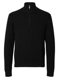 Selected Pullover & Sweatshirts*SLHTHEO LS KNIT STRUCTURE HALF ZIP Black