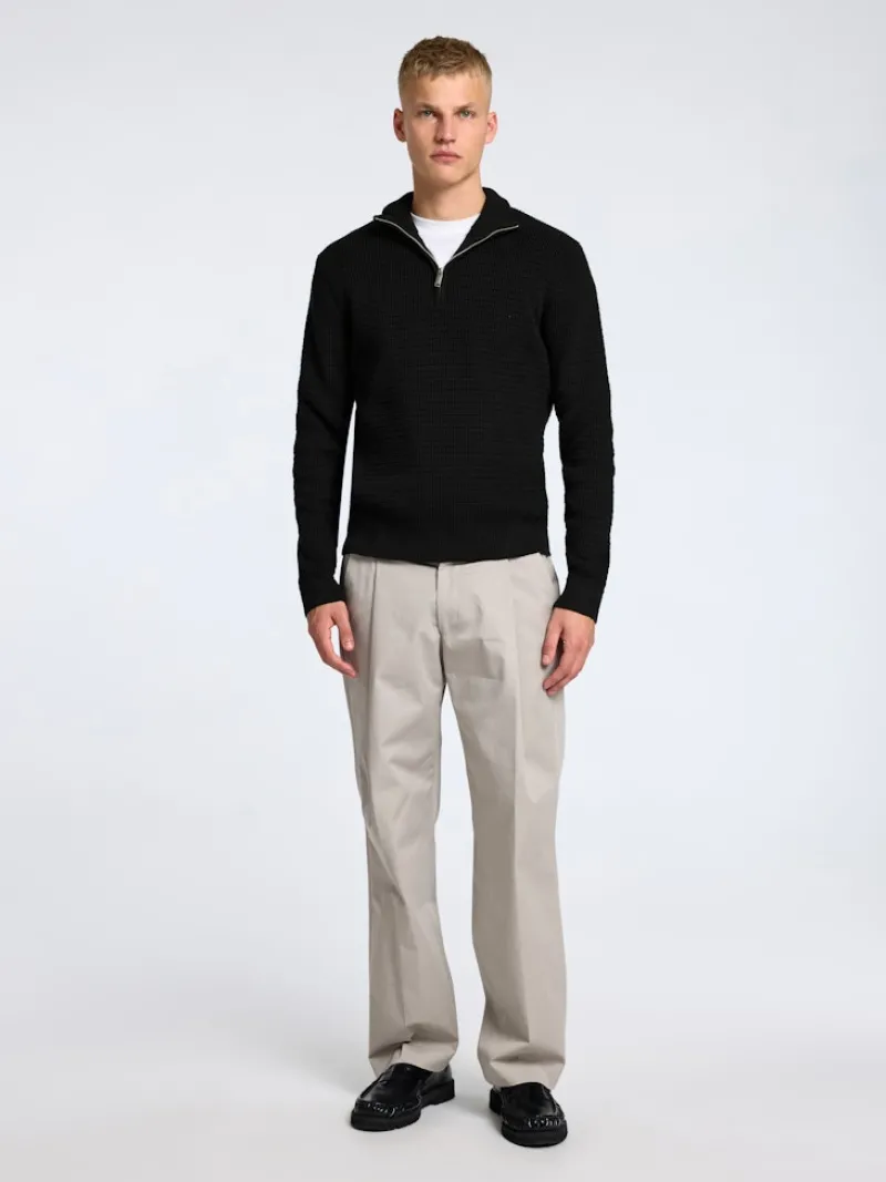 Selected Pullover & Sweatshirts*SLHTHEO LS KNIT STRUCTURE HALF ZIP Black