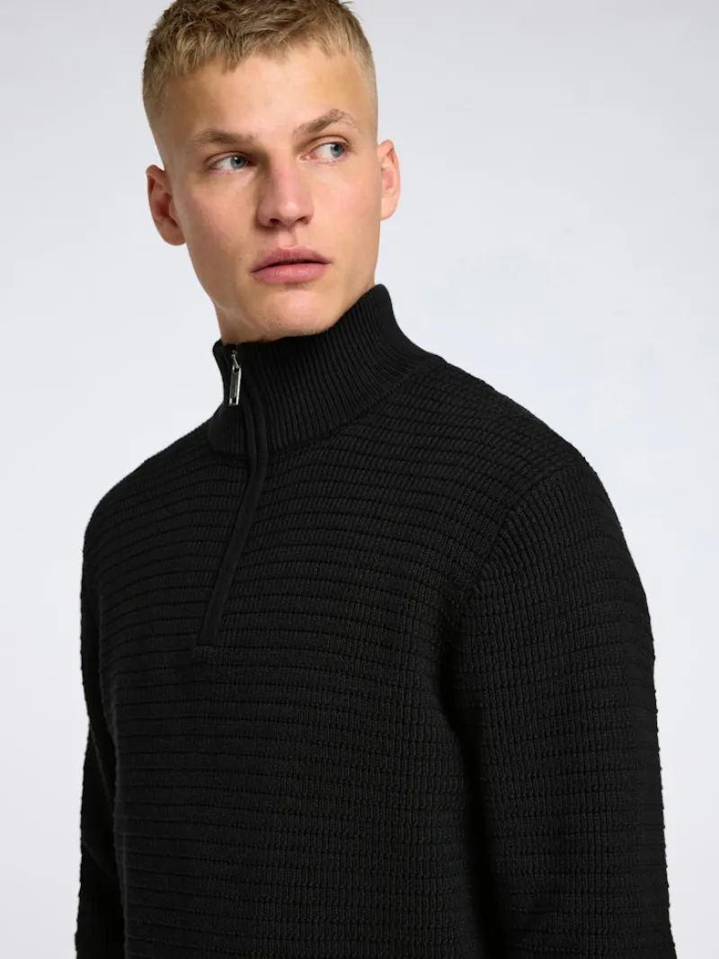 Selected Pullover & Sweatshirts*SLHTHEO LS KNIT STRUCTURE HALF ZIP Black