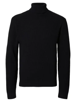 Selected Pullover & Sweatshirts*SLHTHEO LS KNIT STRUCTURE ROLL NECK Black