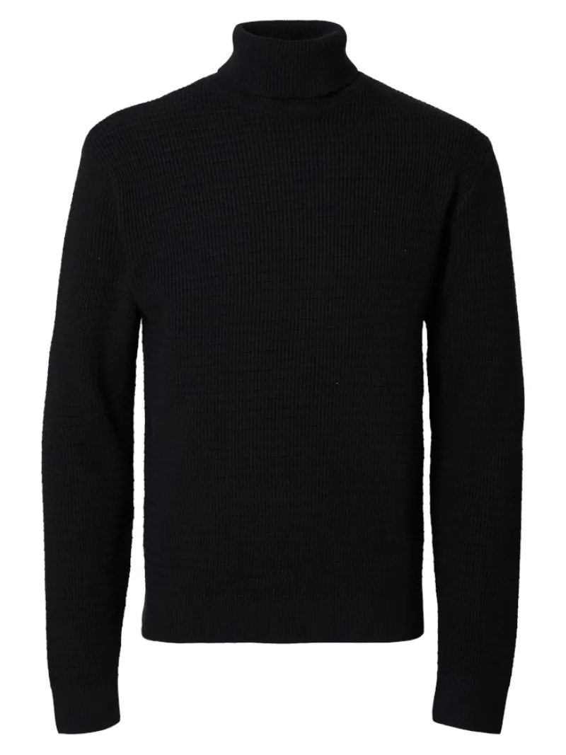 Selected Pullover & Sweatshirts*SLHTHEO LS KNIT STRUCTURE ROLL NECK Black