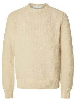 Selected Pullover & Sweatshirts*SLHTHIM LS KNIT STRUCTURE CREW NECK W oatmeal