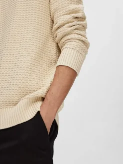 Selected Pullover & Sweatshirts*SLHTHIM LS KNIT STRUCTURE CREW NECK W oatmeal