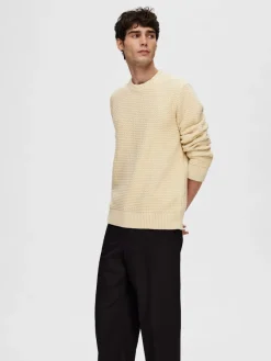 Selected Pullover & Sweatshirts*SLHTHIM LS KNIT STRUCTURE CREW NECK W oatmeal
