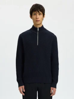 Selected Pullover & Sweatshirts*SLHTOM LS KNIT STRUCTURE HALF ZIP Sky Captain