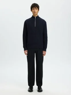 Selected Pullover & Sweatshirts*SLHTOM LS KNIT STRUCTURE HALF ZIP Sky Captain