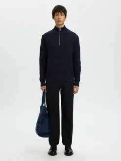 Selected Pullover & Sweatshirts*SLHTOM LS KNIT STRUCTURE HALF ZIP Sky Captain