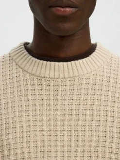 Selected Pullover & Sweatshirts*SLHTOM LS KNIT STRUCTURE CREW NECK oatmeal